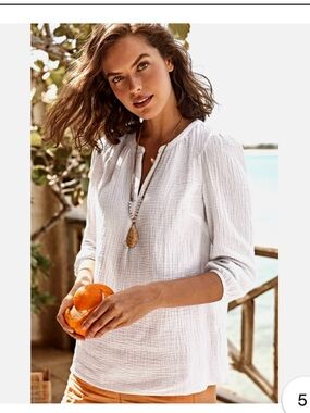 J. Jill White Cotton-Gauze Popover Tunic | Size XL (Petite)